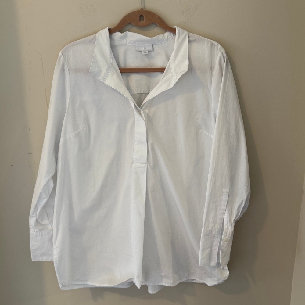 J Jill Womens‎ White Cotton Long Sleeve Collared Shirt Top Petite L